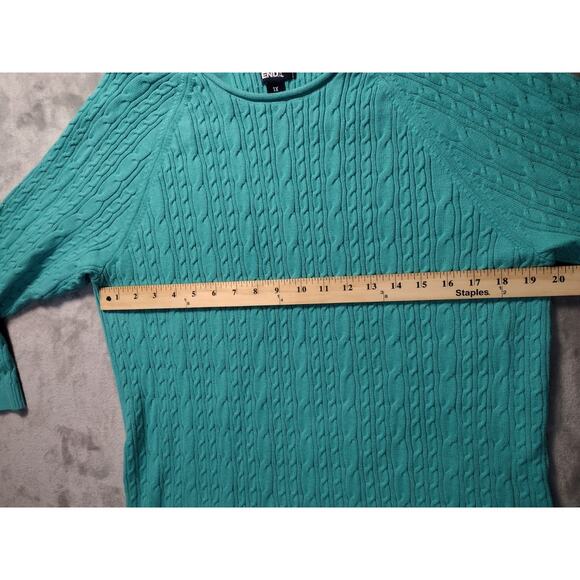 Lands End Women's 1XL Teal Cable Knit Cotton Sweater Drifter Rolled Neckline - Picture 5 of 11